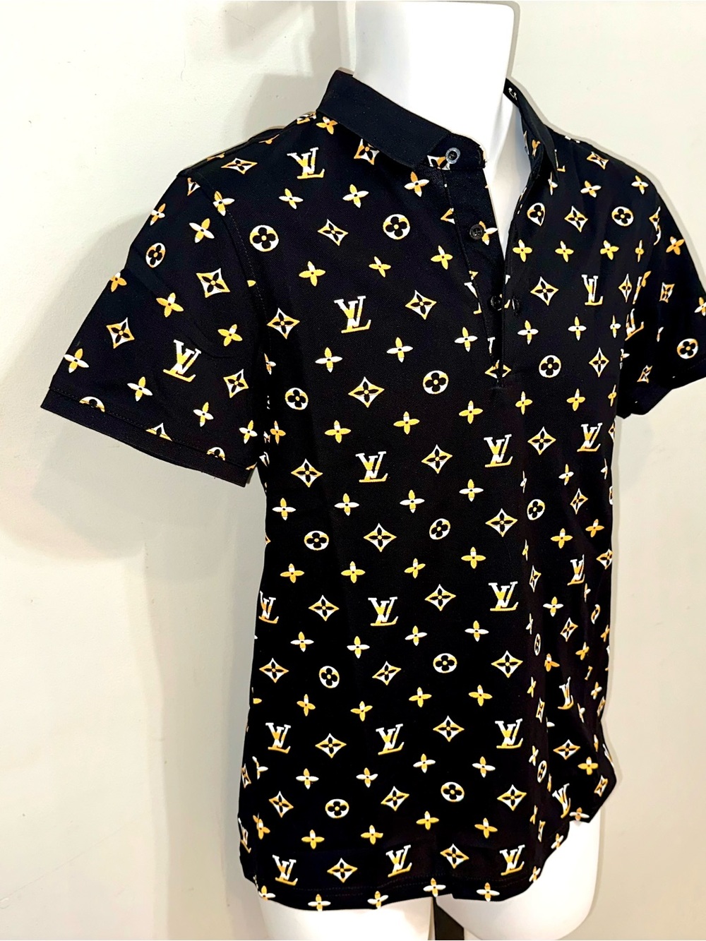 Louis Vuitton Black Polo with Gold Monogram Print